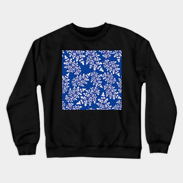 Hedgerow ferns in while on blue Crewneck Sweatshirt by Papergrape